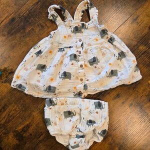 Viverano Organics Cotton Elephant Print Muslin Top and Bloomers Set 6-12M